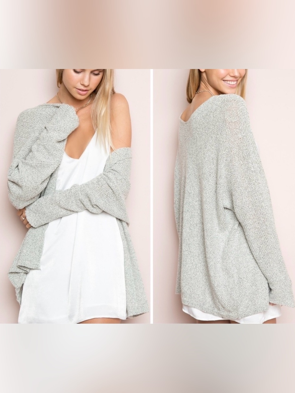 Brandy Melville Open-Front Oatmeal Gray Cozy Knit Draped Caroline Sweater OSFM